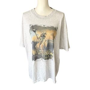 Vtg Hermon Adams 90s Native American wolves tshirt gray men Hanes xlarge shirt